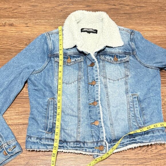 JouJou Denim Faux Sherpa-Lined Fleece Trucker Jacket Blue Size Large - Picture 9 of 15